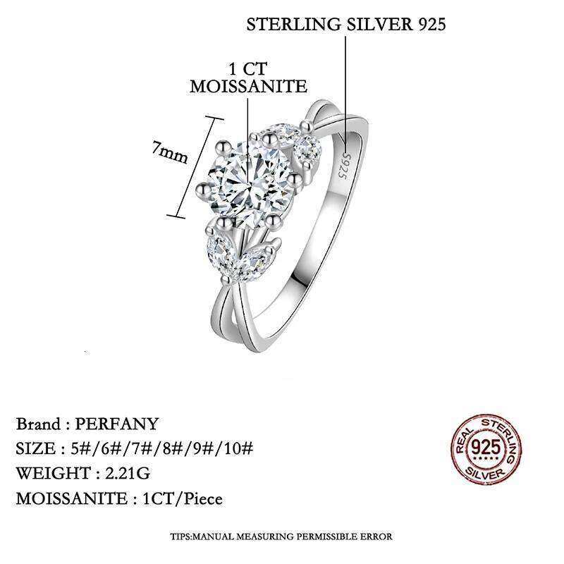 PERFANY 1CT Moissanite Ring for Women S925 Pure Silver Flower Design Laboratory Certification Diamond Wedding Elegant Jewelry H260312