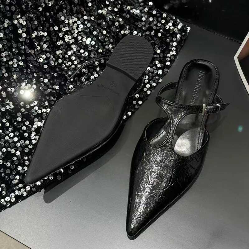 SUOJIALUN 2025 Summer New Women Slipper Fashion Pointed Toe Ladies Elegant Muled Soft Flat Heel Outdoor Dress Sandal Slide K260312