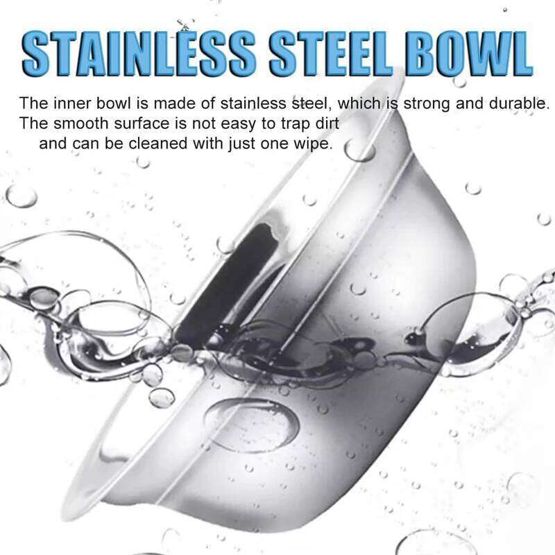 Stainless Steel Double Bowl Wheat Straw Base Dog Cats Feeder Cat Puppy Feeding Food Water Container Dispenser Pet Supplies 26Y0312