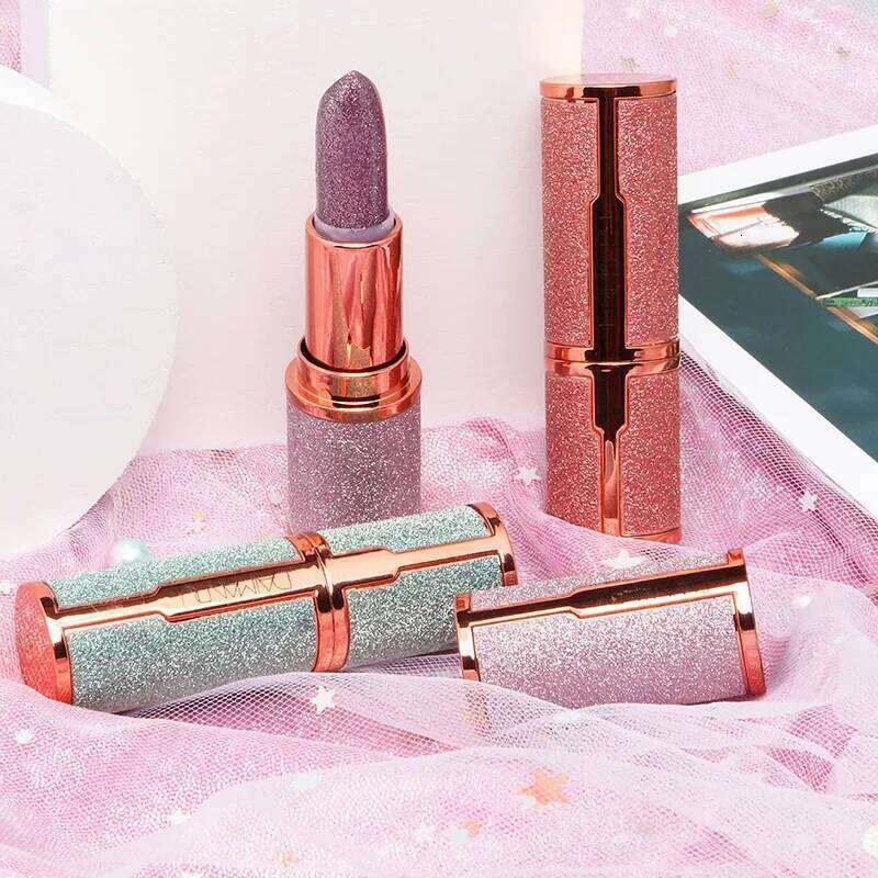 Glitter Matte Waterproof Long Lasting Temperature Change Diamonds Lipstick Non Stick Red Pink Lip Tint Makeup Cosmetic W260311