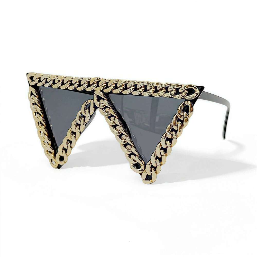 Unique Metal Chain Triangle Women, European And American Exaggerated Fashion Hip-Hop Catwalk Punk Style Sunglasses For Men