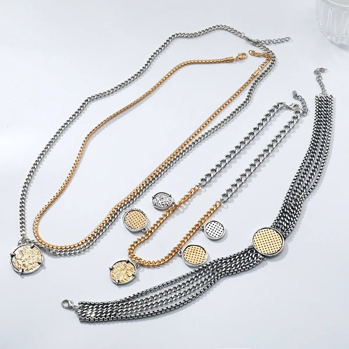 European and American exaggerated big multi-layer chain punk hip-hop style necklace womens natural bohemian style 260311