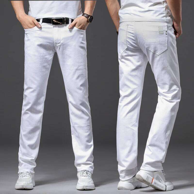 Men White Jeans Fashion Casual Classic Style Slim Fit Soft Trousers Male Brand Advanced Stretch Pants 26Y0312