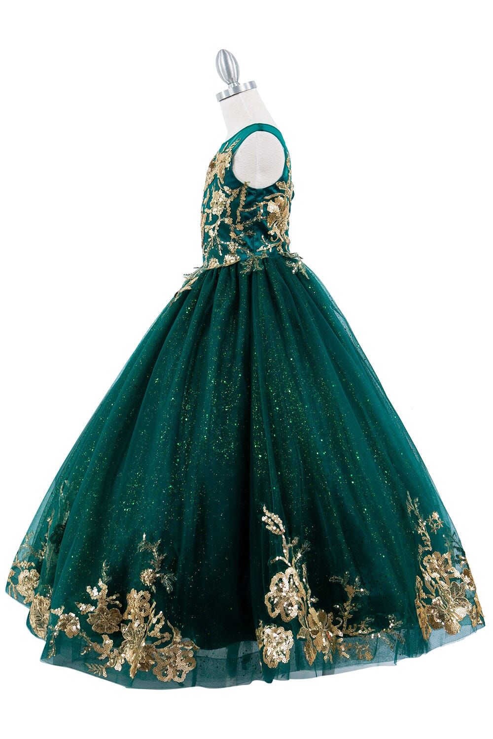 Green Mini Quinceanera Ball Gown Sheer Appliques Sparkly Long Flower Girl For Weddings Mexican Charro Pageant Dresses Baby M12