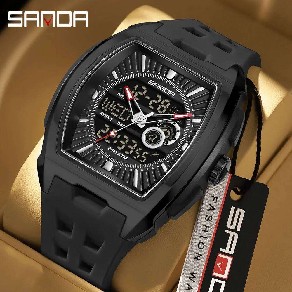 SANDA 5118 fashion Luxury alarm clock men electronic digital multifunctional trend men's watch silicone waterproof hand