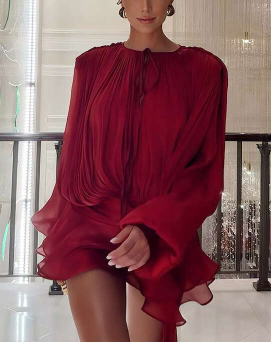 2026 autumn and winter niche design, a23 acetate fiber fairy like loose and elegant tie waist short skirt