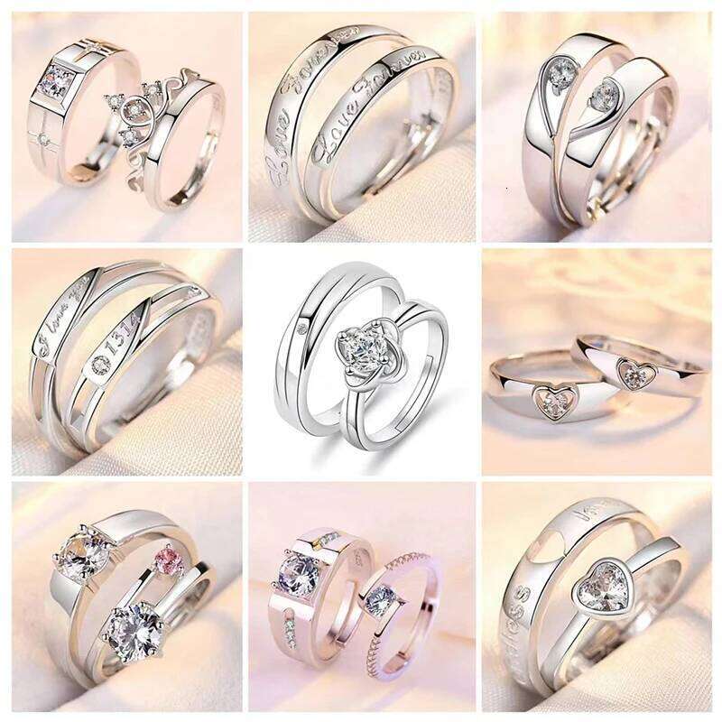 2PCS Fashion Exquisite Silver Color Couple Paired Ring For Women Men Opening Adjustable Engagement Wedding Gift Jewelry Accessor W260311