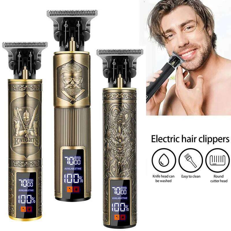 Vintage Clipper for Men USB Fast Charging Beard Trimmer T9 Haircut Machine Hair Cutting Clippers Kit with LCD Display C260312
