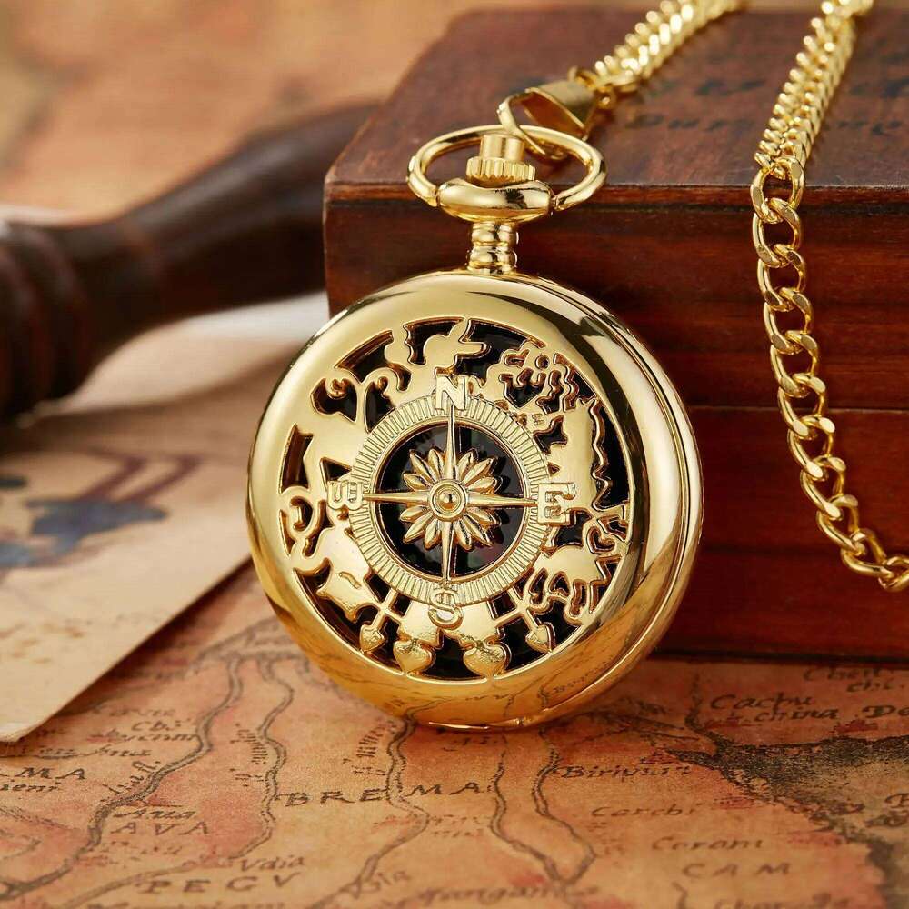 Creative Hollowed Out Classic Flip Compass Outdoor Hiking Chain Pendant Men Women Pocket Watch Reloj