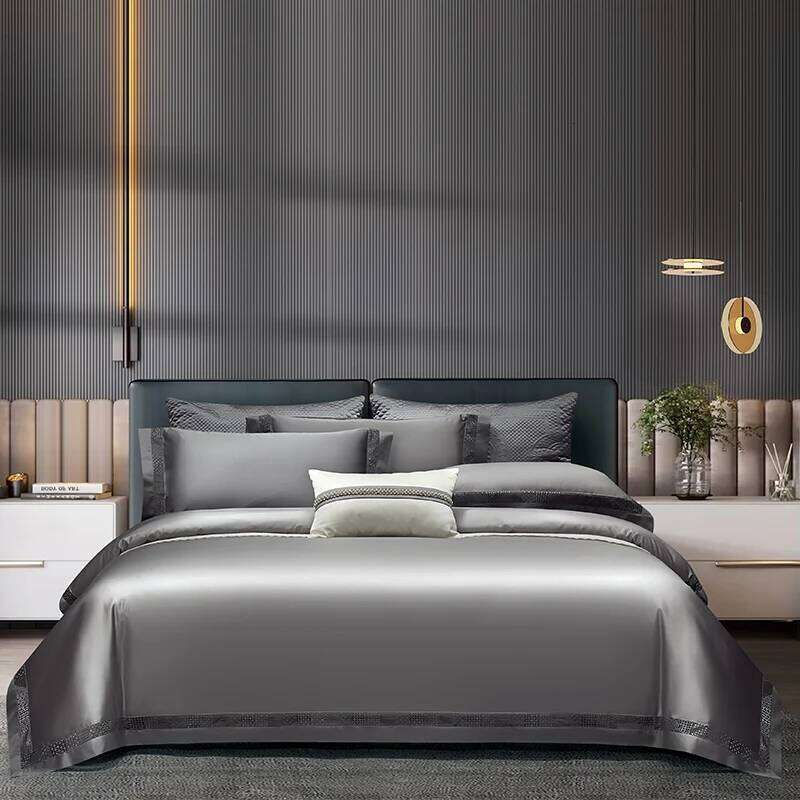 1400TC Egyptian Cotton Grey Hotel Style Hollow Wide Edge Bedding Set Duvet Cover Bed Fitted Sheet Pillowcases 4Pcs H260312