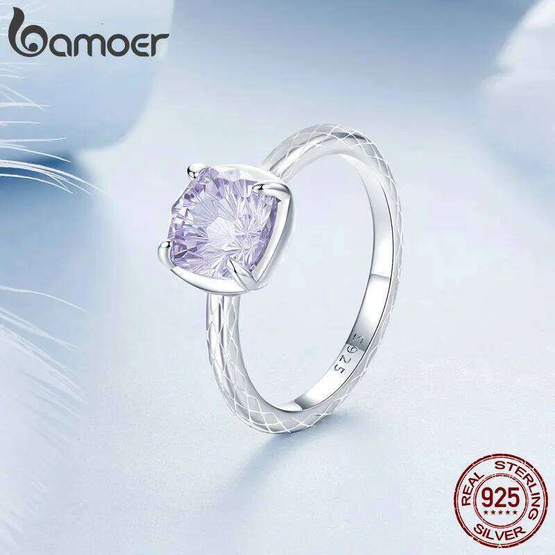 BAMOER 925 Sterling Silver Sparkling Square Gemstone for Women White Gold Plated Pattern Ring Fine Jewelry Gift BSR573 H260312