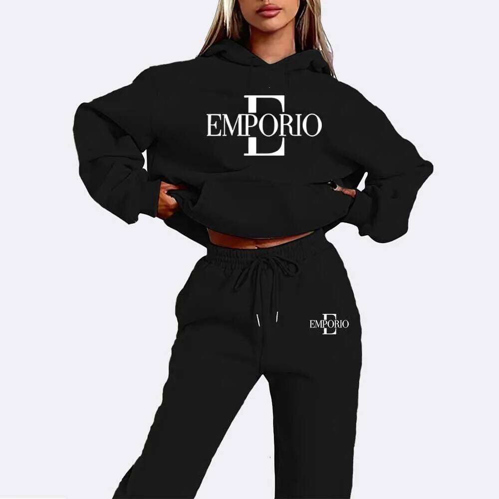 2pcs Women's Hooded Sweatshirt Jogger Set with Graphic Print - Black & White Gradient Colorblock, All-Season Casual Clothing, C260312