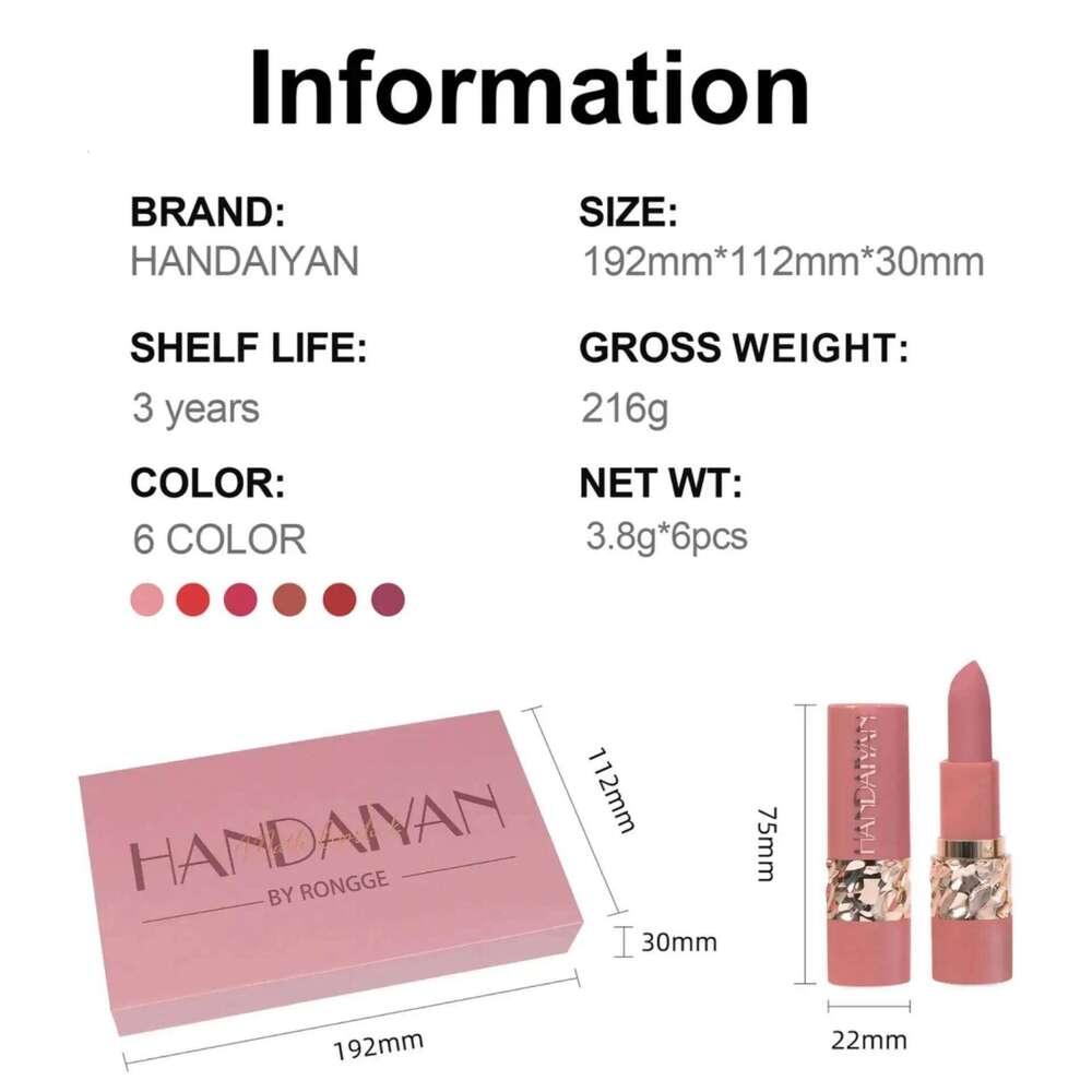 6PCS Velvet Matte Lipstick Set Highly Pigmented Long Lasting Non Drying Silky Smooth Lip Makeup Gift Box For Women W260311