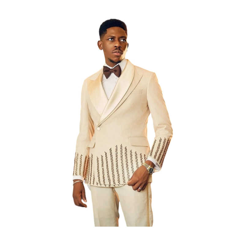 Customized Gem Men Suits Slim Fit Wedding Tuxedo Double Breasted Diamond 2 Piece Sets Groom Male Blazers Peak Lapel Party Homme