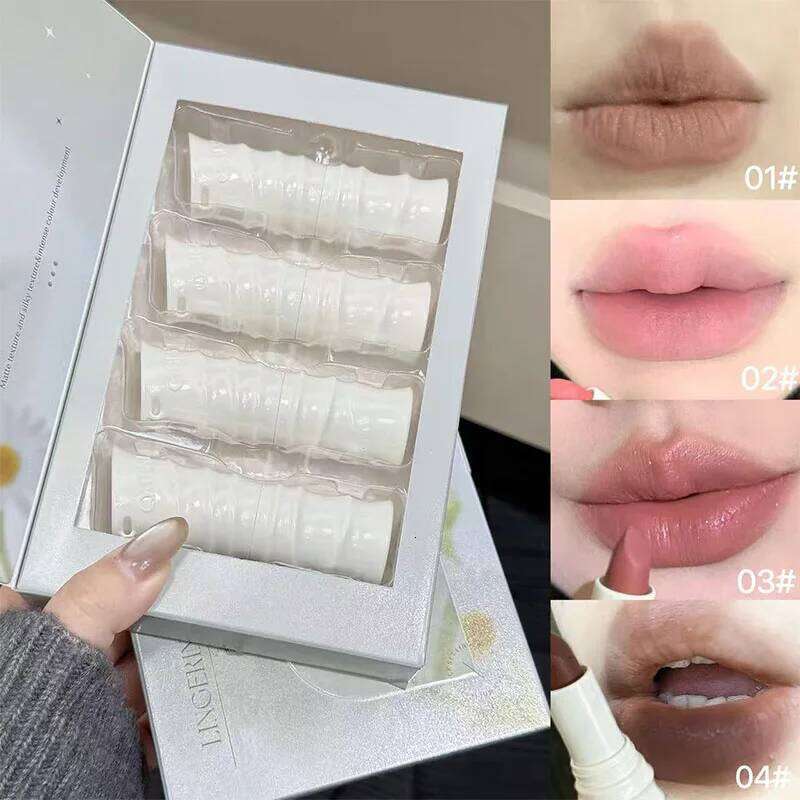 4-color Reddish-brown Set Autumn/Winter, Long-lasting Matte Lipstick with Pendant, Perfect Christmas Gift for Her. W260311