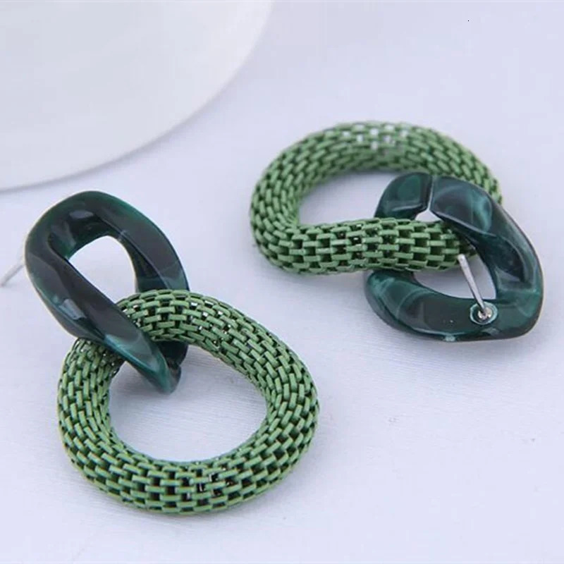Chain Acrylic Resin Oval Dangle Earrings for Women Geometry Big Circle Tortoiseshell Ear Jewelry Acetate Brincos 260309