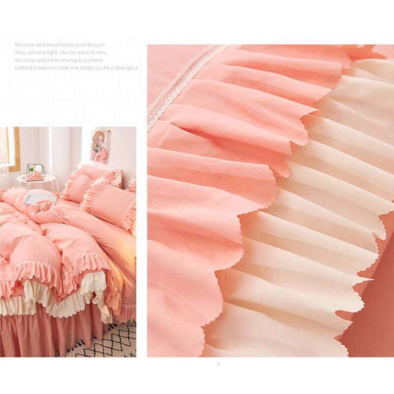 WOSTAR Pink princess style duvet cover sheet pillowcase 2 people double bed bedding four-piece set /queen/king size H260312