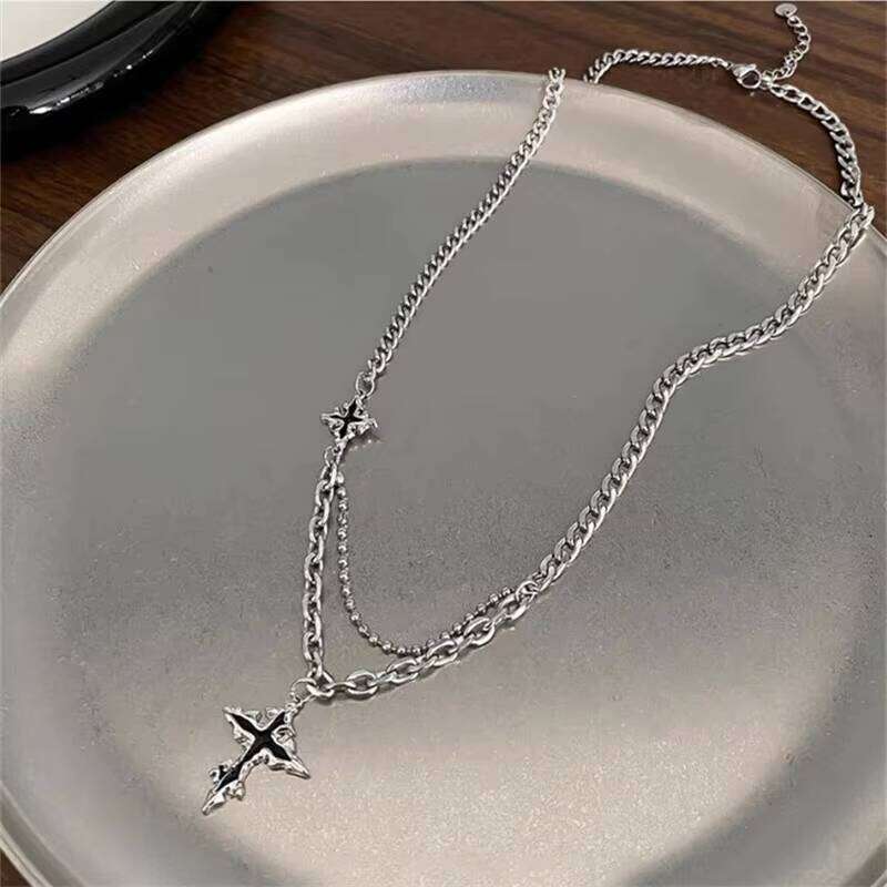 Black Cross Pendant Cool fashion Jewelry for Women Men Hip Hop Y2K Necklace