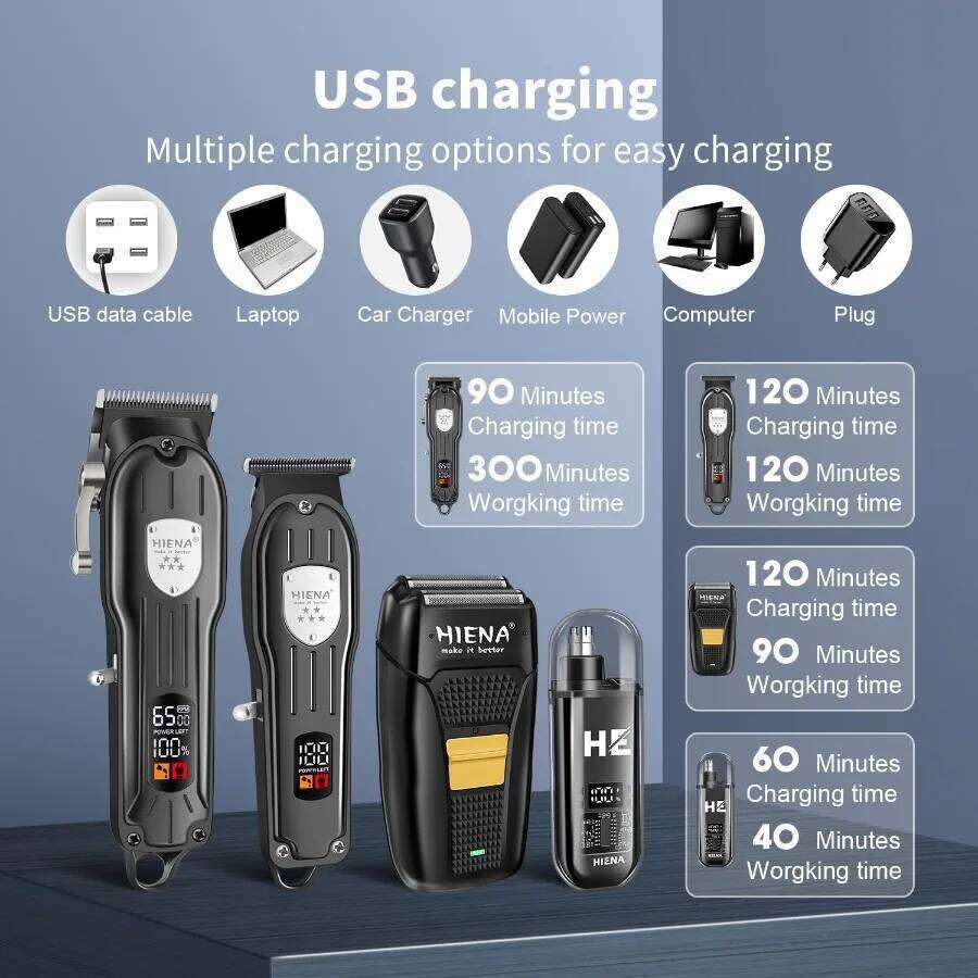 Professional Clipper Rechargeable Cordless Barber Kit Hair Cutting Set Electric Foil Shavers and Beard Trimmers Ea C260312
