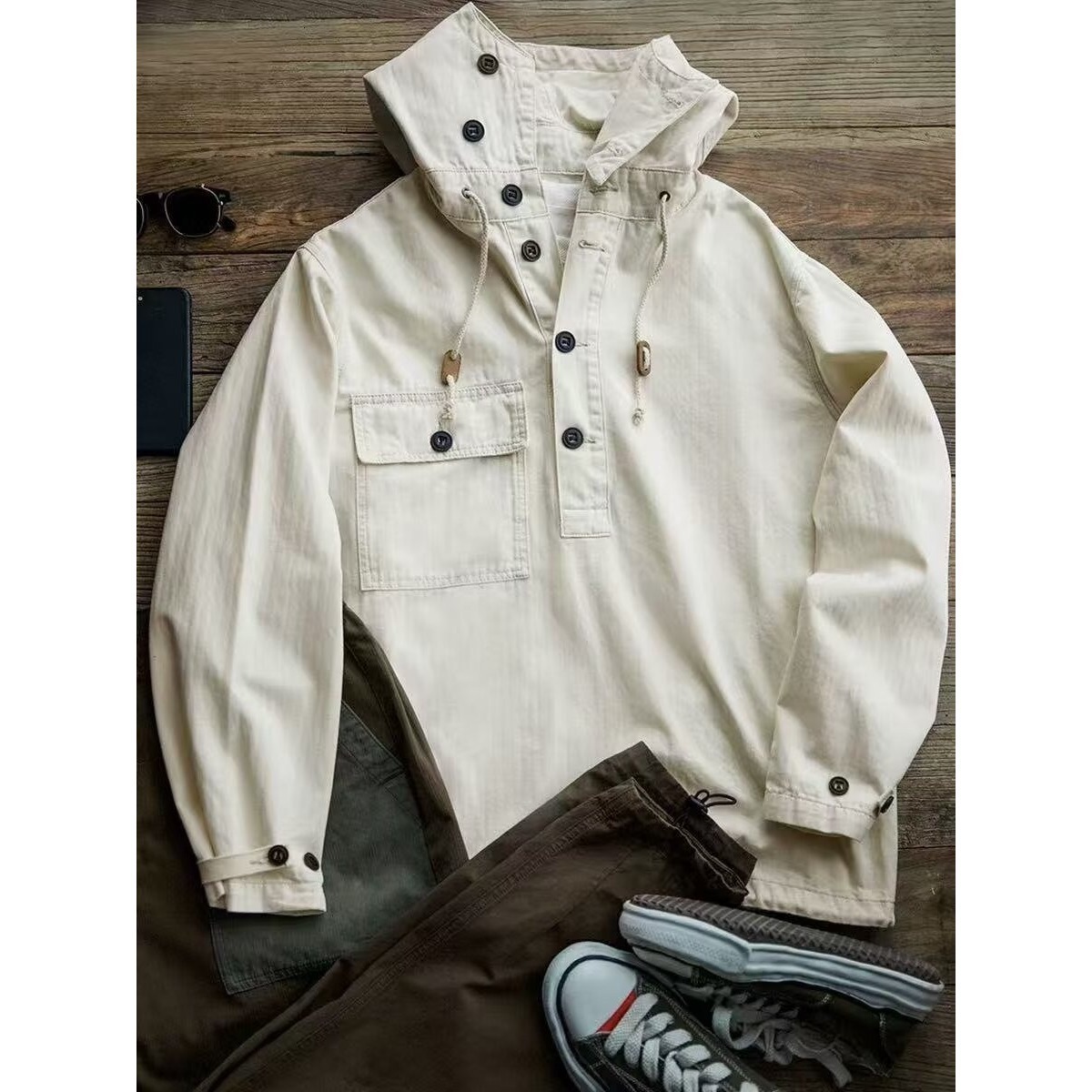 Military Retro Jacket Marine Protective Coat Men's Navy Designer Hoodie Deck Jacket Pullover Hooded Techwear High Street Sweatshirt