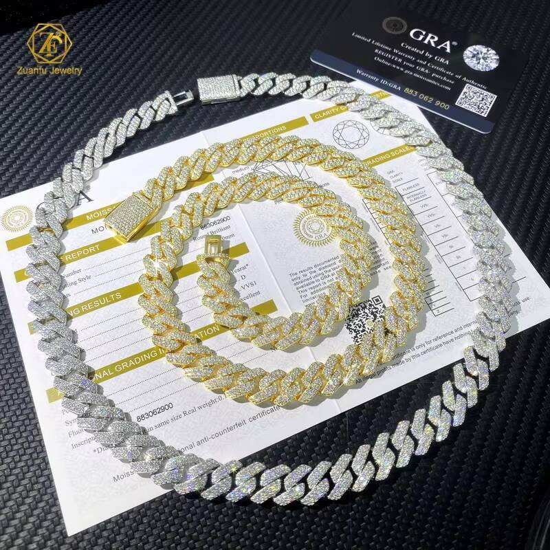 8MM 10MM Real Gold Plating Trendy 925 Silver Necklace Moissanite Cuban Link Chain Hip Hop Jewelry Iced Out Cuban Chain