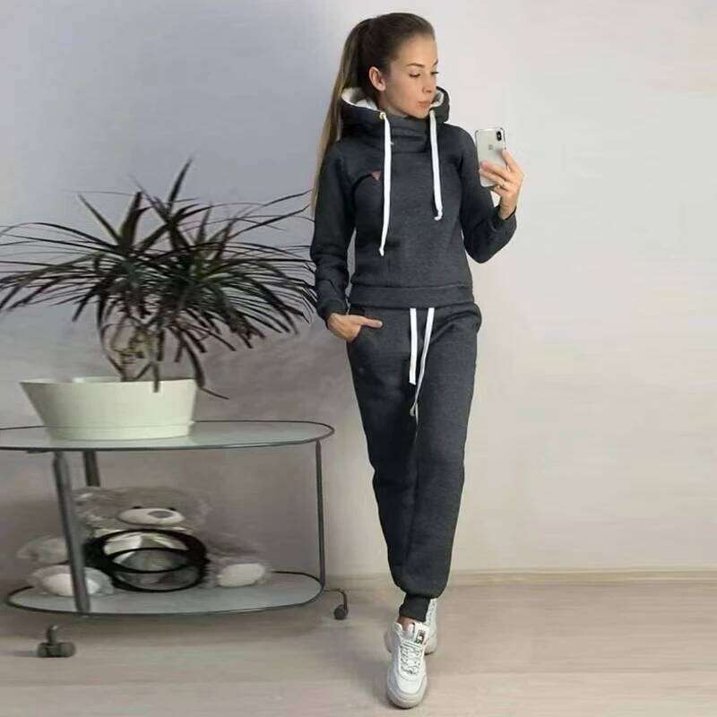 Solid Women Tracksuit Casual Hoodies Sweatshirt Pant Set Lounge Wear Sport Suit 2PCS Autumn Winter Clothes C260312