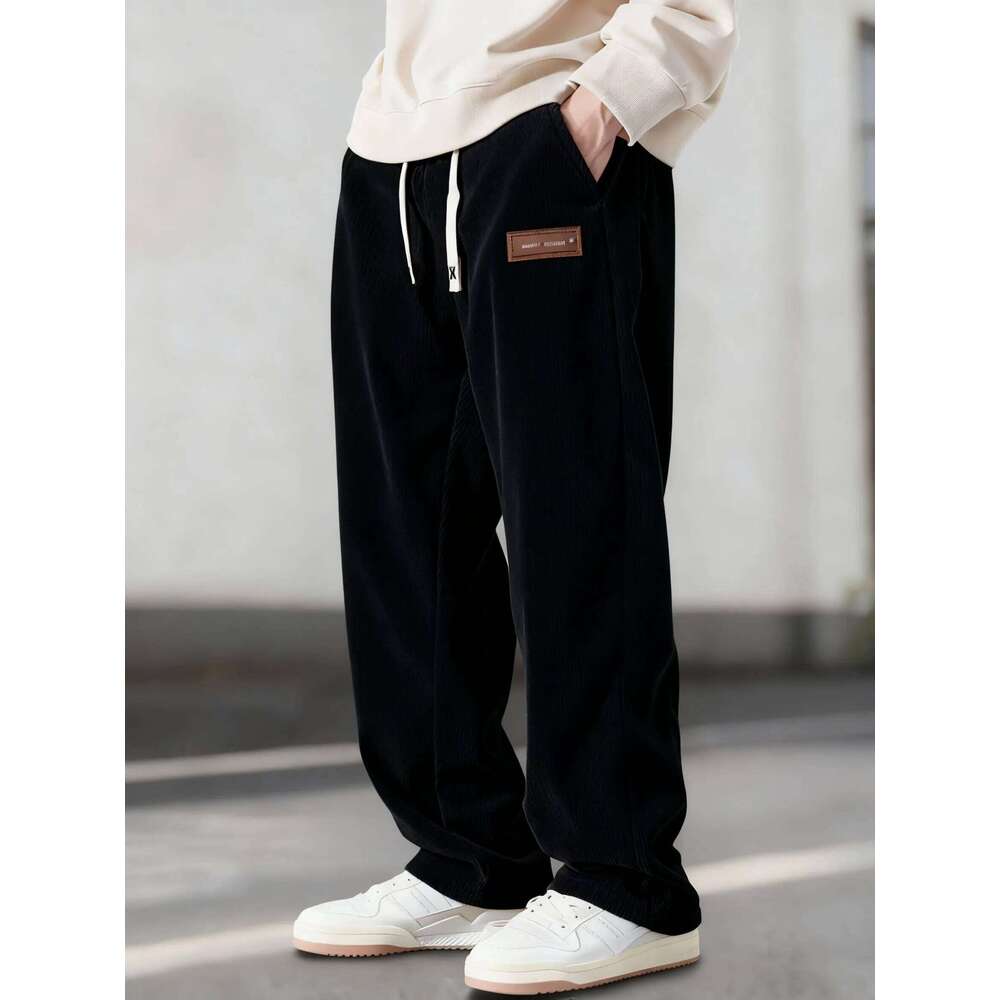 Men Casual Corduroy Trousers Loose Fit Baggy Pants Straight Sweatpants Spring Summer Thin Drawstring Outdoor Streetwear