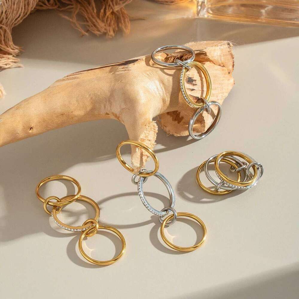 XIANING Size8 Stainless Steel Multi-layer Ring for Women 18K Gold Plated Minimalism Fashion Waterproof Jewelry H260312