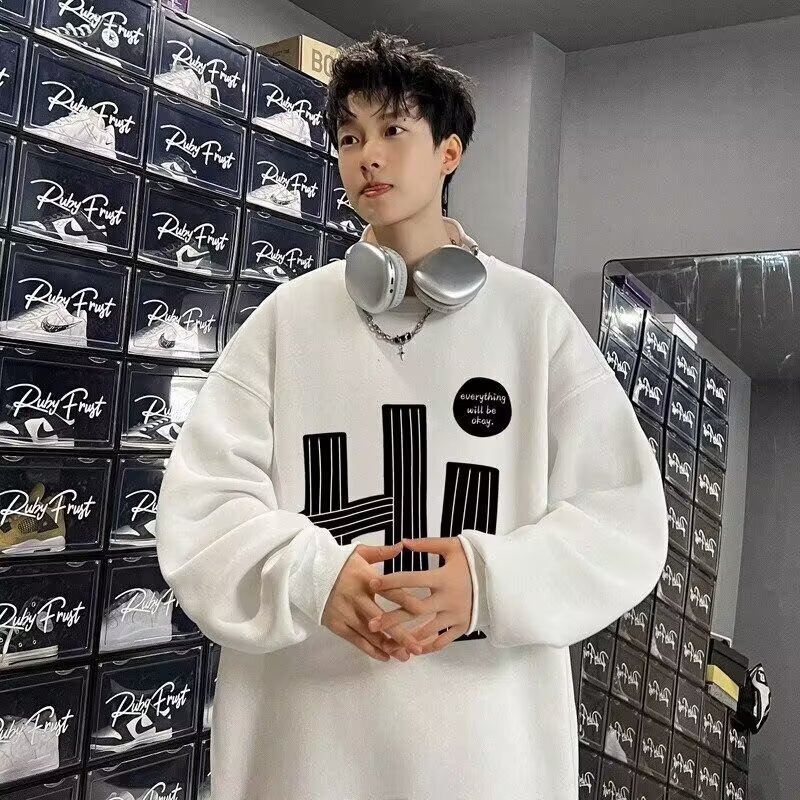 Men's Crew Neck For Spring And Auumn Syle Prined Long Sleeve T-shir Youh Base Layer Designer Hoodie Fall And Winer Fleece-lined Thickened