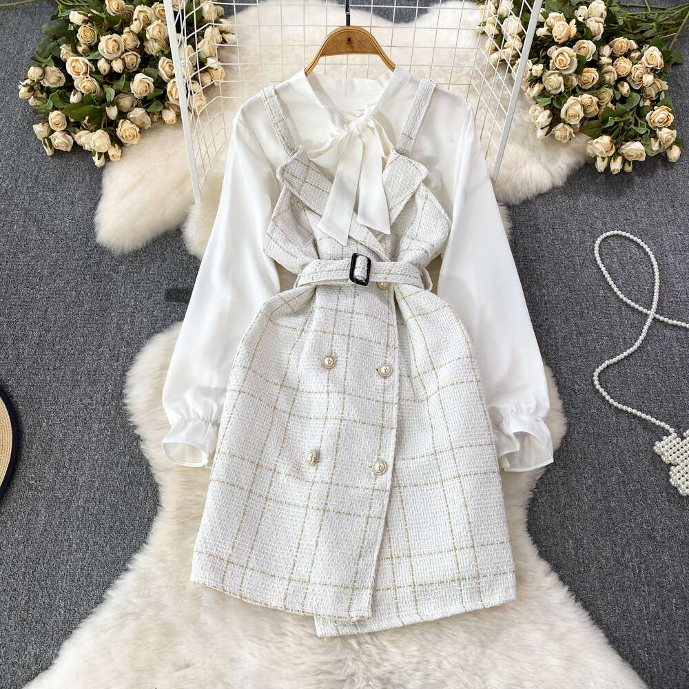 2026 Designer Youthful Sweet Strap Skirt Style Waist Slimming a22 Floral A-line Skirt Two Piece Set with Bow
