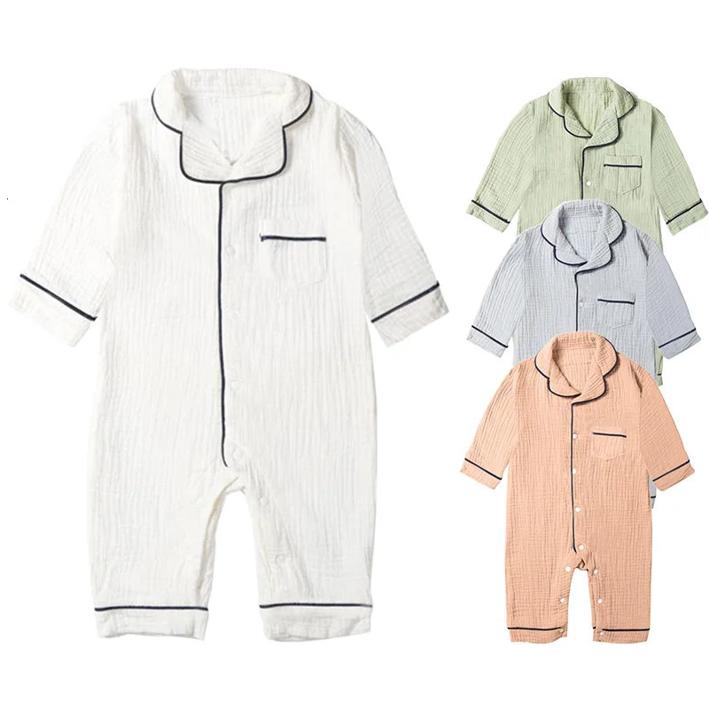 Autumn Baby Sleepwear Organic Cotton Clothes for Boy Girl born Pajama Solid Color Muslin Romper Kids Pajamas Toddler Jumpsuit 260311