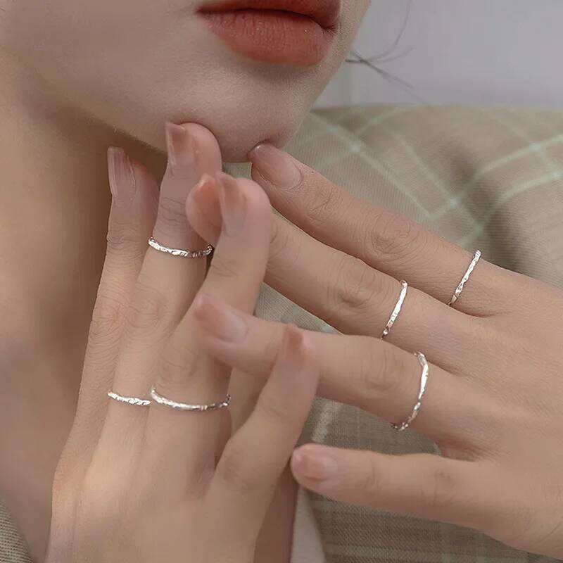 Real 925 Sterling Irregular Plain Circle Does Not Fade Simple Hammer Pattern Silver Ring Female Wedding Jewelry Gift H260312