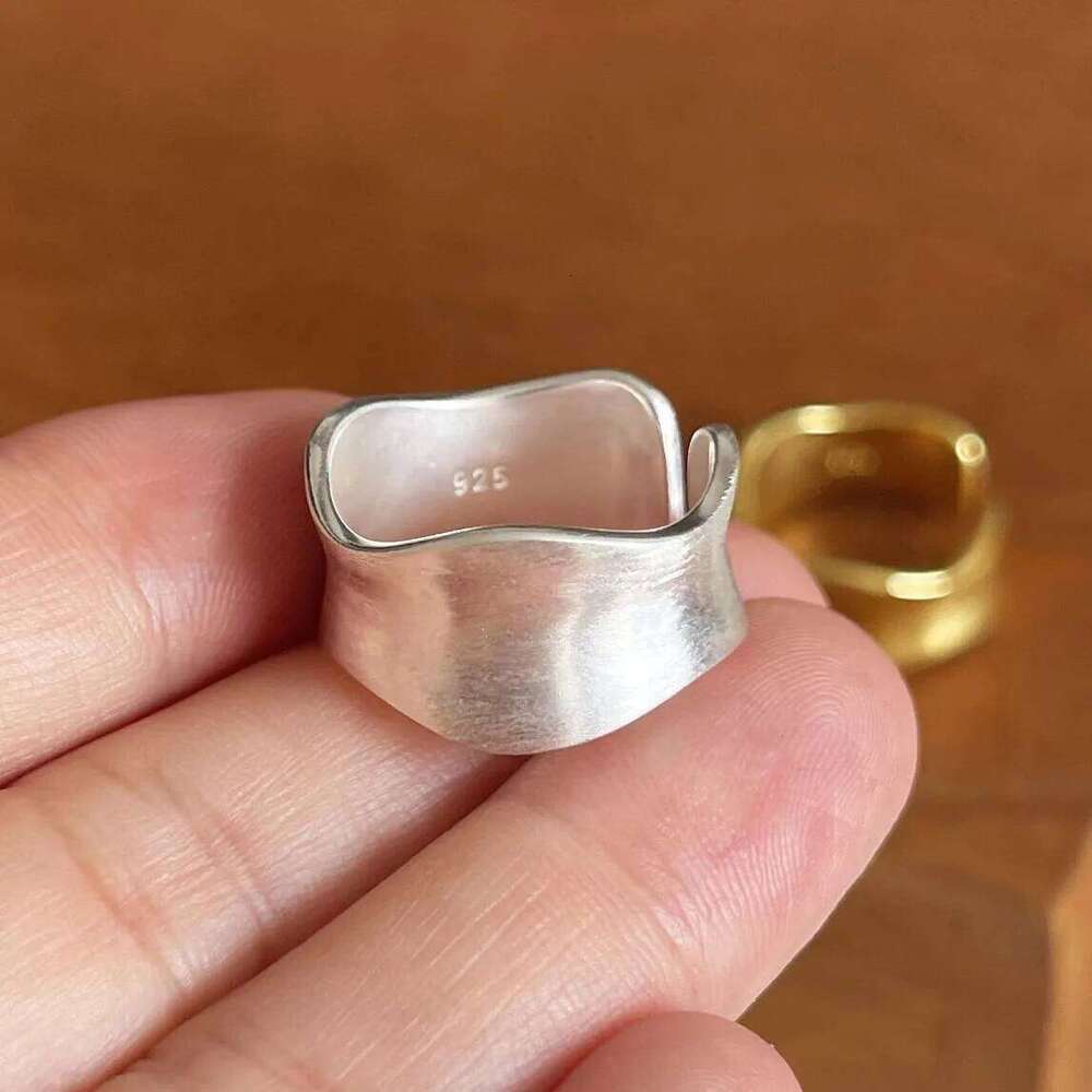 925 Sterling Silver Women Fine Jewelry Finger Adjustable Open Simple Vintage Gold Ring For Party Birthday Gift H260312