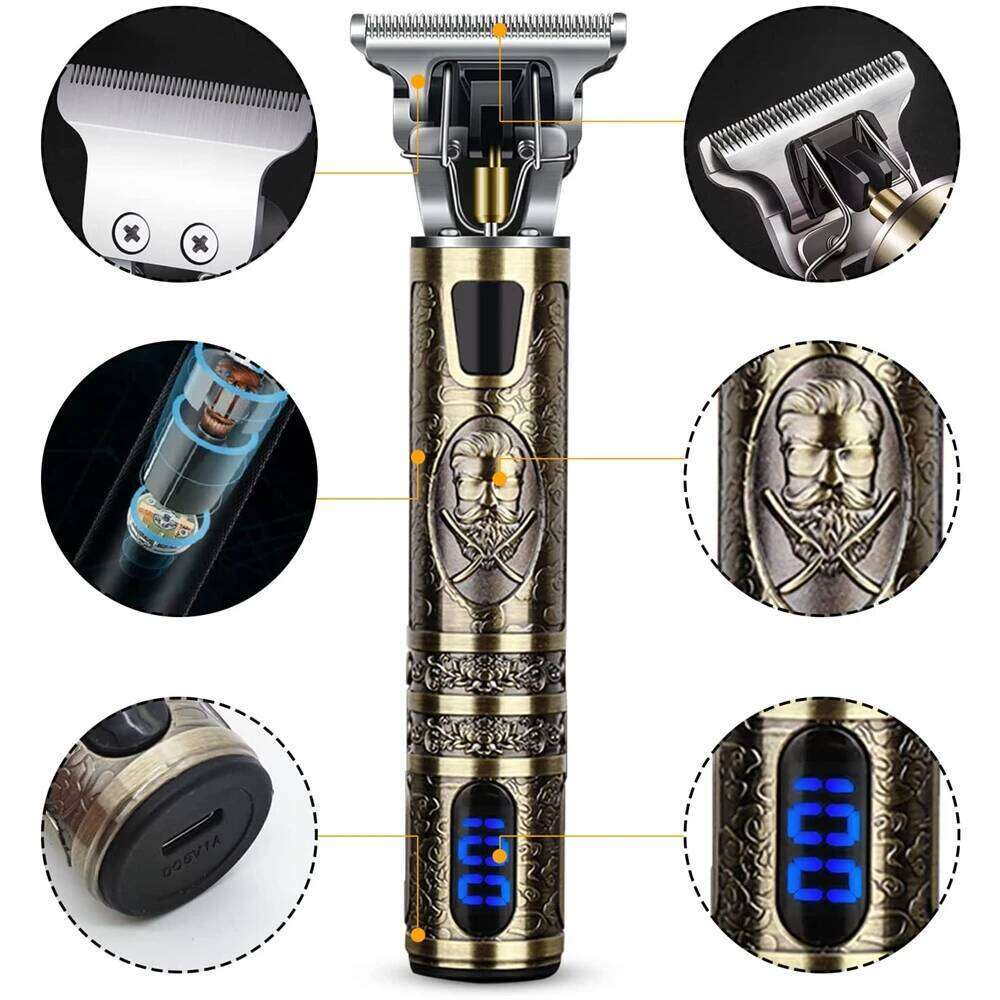 T9 LCD Hairdresser Oil Shaving Head Carving Electric Pusher Clipper Hair Precision Trimmer for Men Care C260312