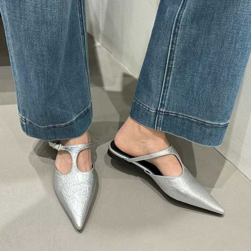 SUOJIALUN 2025 Summer New Women Slipper Fashion Pointed Toe Ladies Elegant Muled Soft Flat Heel Outdoor Dress Sandal Slide K260312