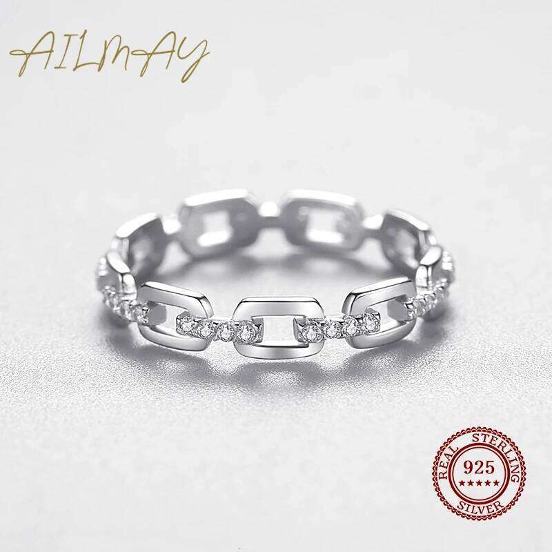 Ailmay 925 Sterling Silver Simple Cadena Hueca Stackable Charm Finger Ring For Women Girls Party Accessories Jewelry H260312