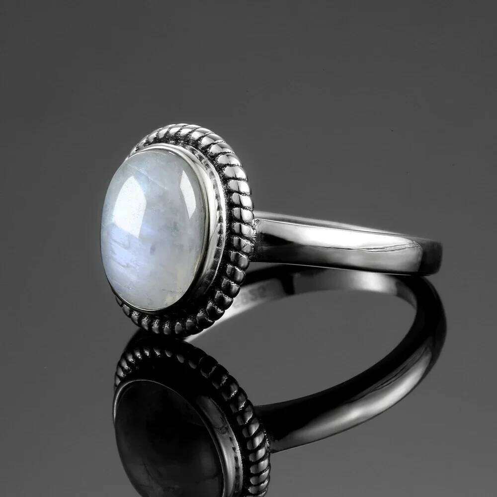 Silver Ring 8x10MM Oval Natural Moonstone Vintage Rings High Quality Fashion Women's 925 Fine Jewelry H260312