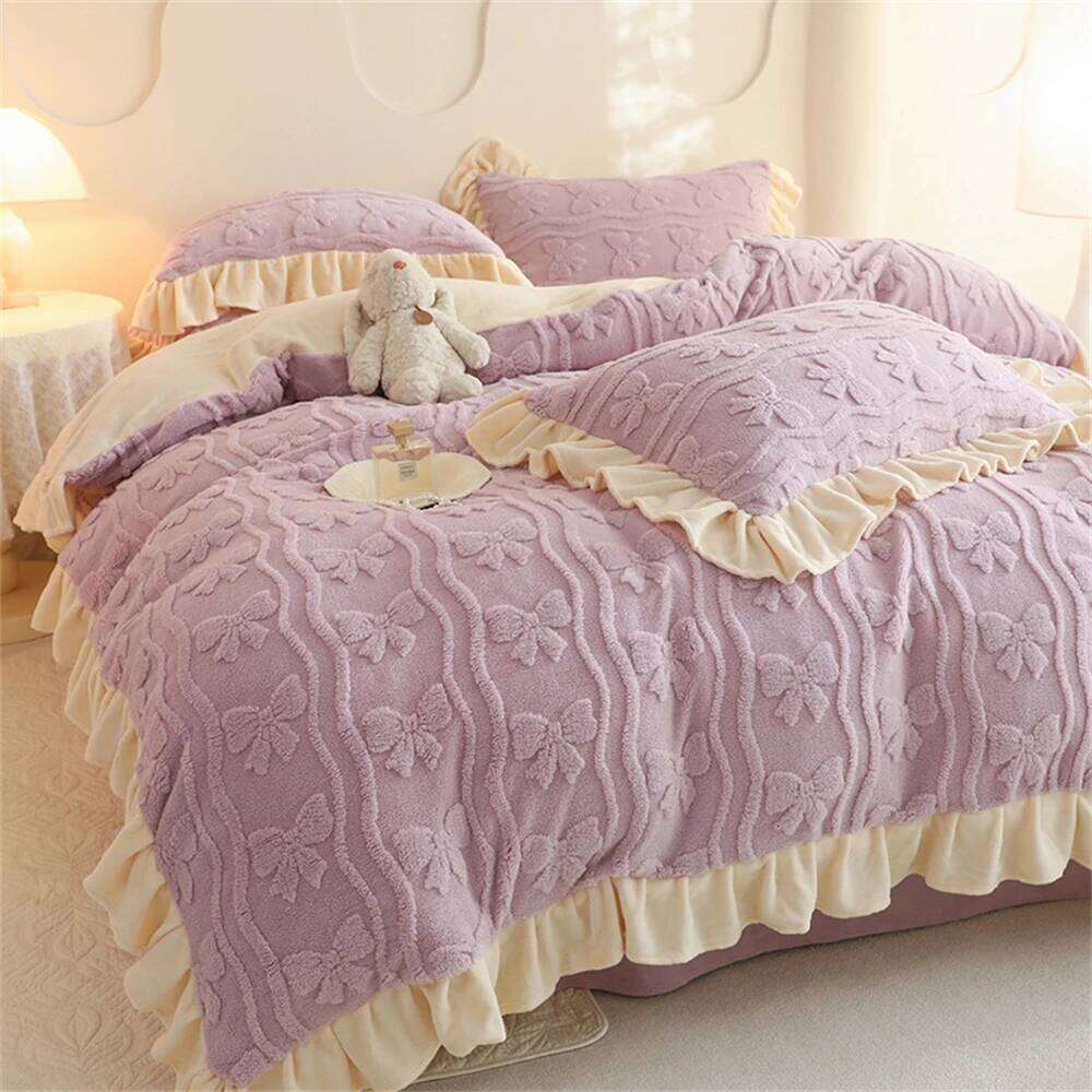 Winter Warm Bedding Milk Four-Piece Set Princess Duvet Thickened Coral Velvet Quilt Cover Bed Sheet Pillowcases H260312