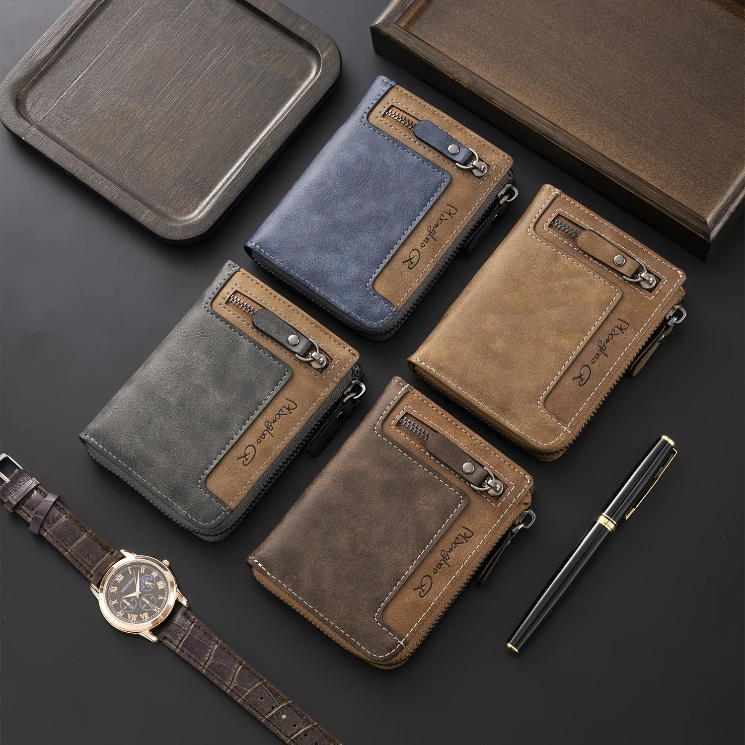 Mens Retro Short Wallet Multifunctional Fashion Zipper PU Leather Coin Purse High Quality Credit Card Holder Ideal Gift For Men 260304