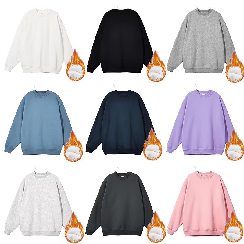 Designer Hoodie High Street Pure Cotton Plush Solid Color Round Neck And Trendy Brand Oversized Loose-fit Couple's Fleece Sweatshirt