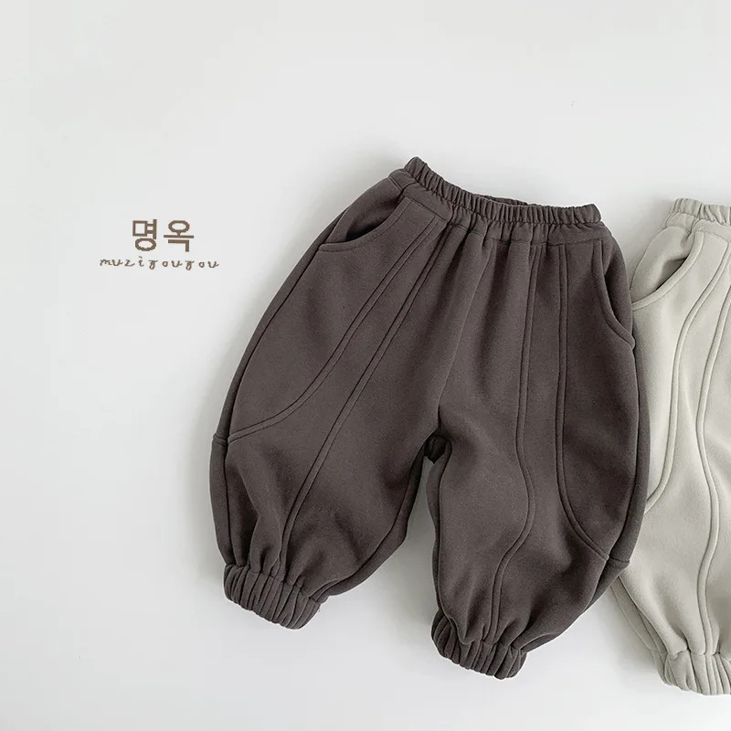 Children Fleece Sweat Pants Winter Boys Warm Trousers Cotton Girls Plus Velvet Thick Casual Solid Kids Clothes 260311
