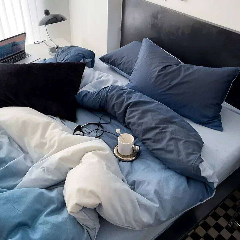 Gradient Bedding Set INS Blue Duvet Cover Flat Sheet Pillowcase Soft Thin Polyester Bedspread Full Size Bed Linen No Filler H260312