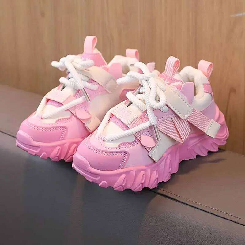New Arrival Children Sneakers Pretty Silhouette Girl Running Pink Black Khaki Trendy Kids Boys Training Shoes H260312