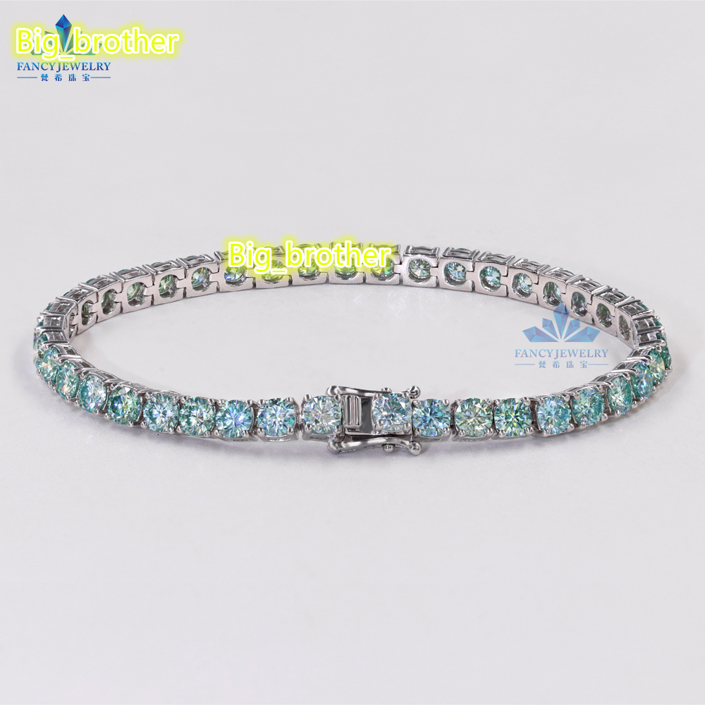 4mm VVS Light Blue Mossinate Tennis Chain 925 Sterling Silver Colorful Hiphop Iced Out New Collection of Moissanite Necklaces
