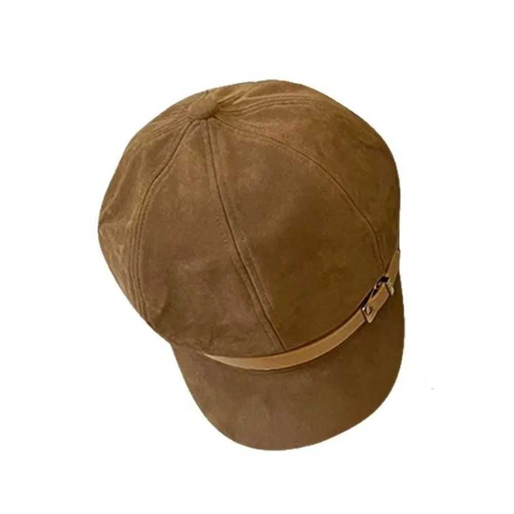 Fashion British Style Pu Leather Beret Belt Buckle Retro Suede Octagonal Hat Artist Hat Brown Painter Hat Girl H260312 - view 4