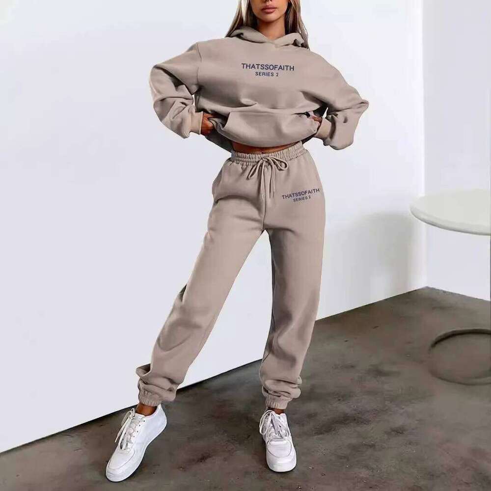 Autumn and Winter 2025 new women hooded sweatshirt + pants two-piece set, print outdoor woman pullover sportswear 2-pcs set C260312
