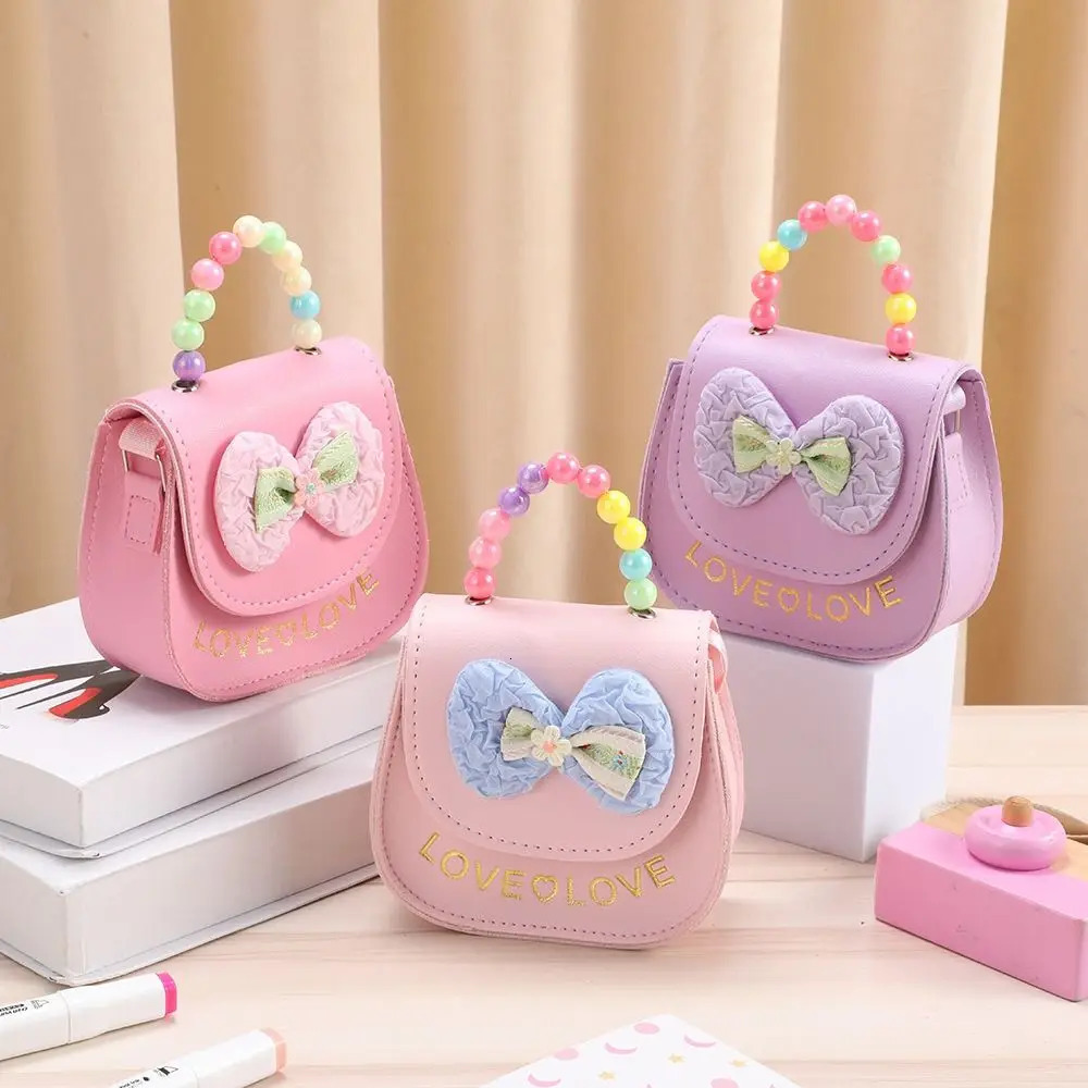 Creative Cute Flowers Childrens Messenger Bag Pearl PU Leather Kids Shoulder Shiny Bowknot Handbags 260311