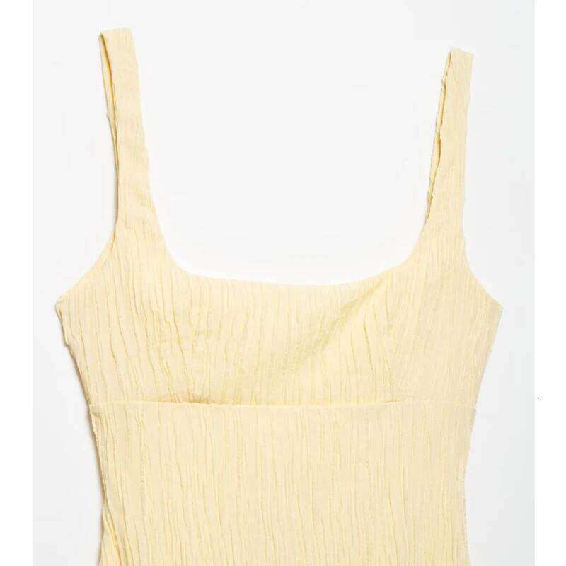 MUJER 2025 Pleated Long Woman Yellow Slip Midi Sexy Backless Dresses for Women Chic Beach Women's Summer Dress C260312