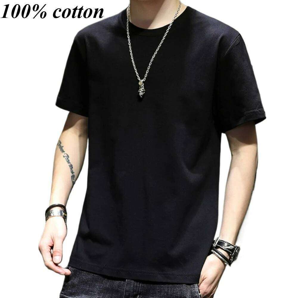 New Trend Pure Cotton T Shirt Men's Classic High-Quality Solid Color Casual Short-Sleeve Tee Tops
