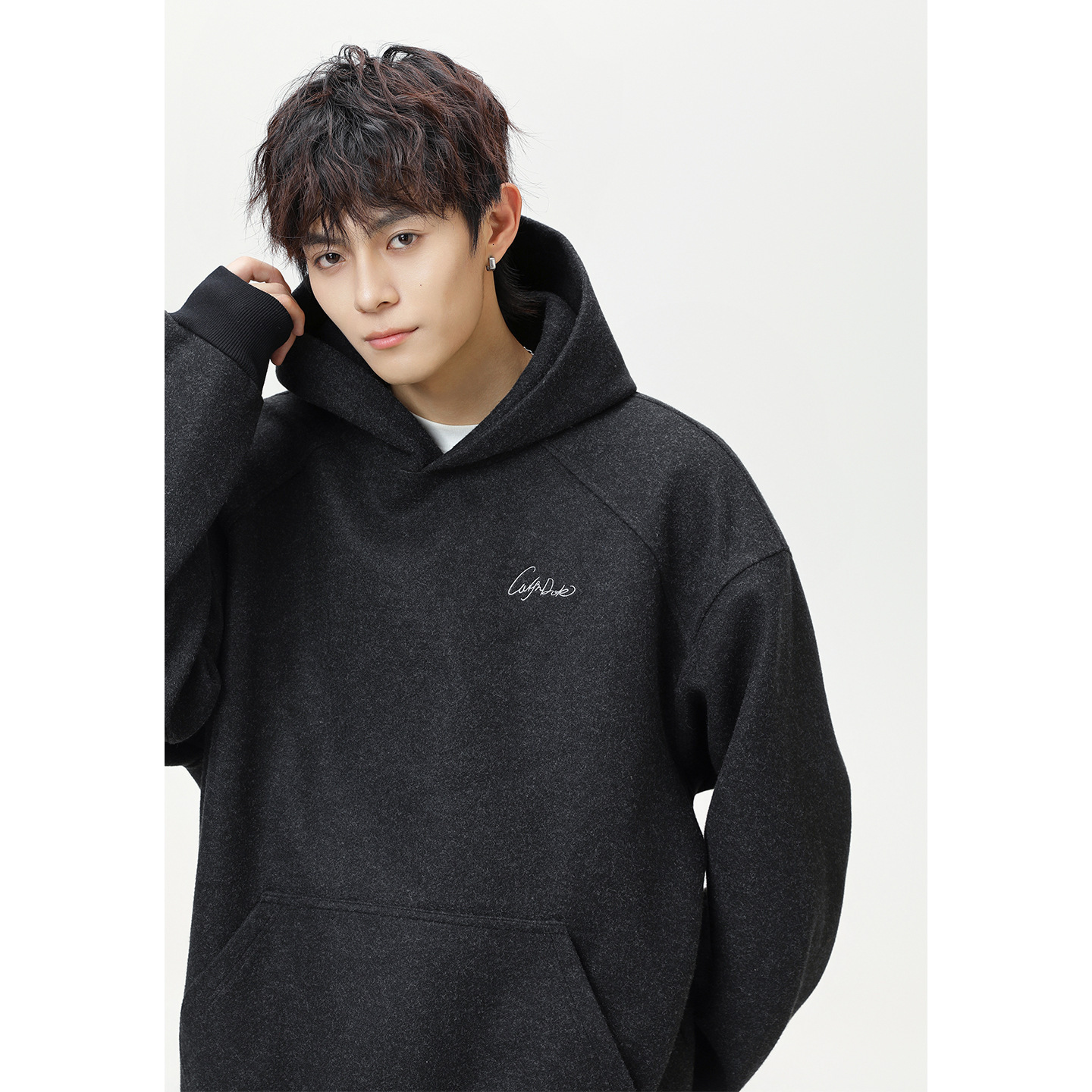 Heavyweight Textured Woolen Hooded Sweatshirt Designer Hoodie Autumn Style Split Structure Color-block Embroidery Trendy Loose Hoodie Jacket